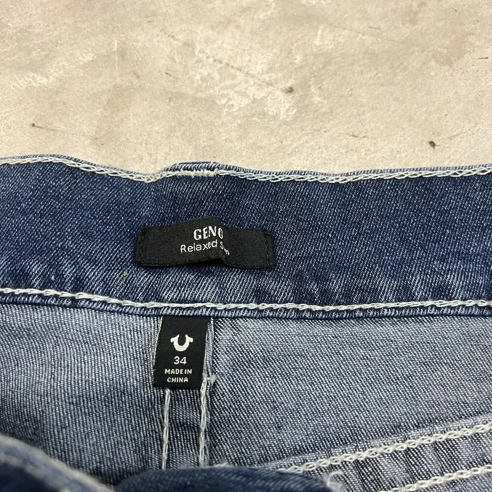 TRUE RELIGION Geno SN Flap Men’s Jeans Relaxed Slim Blue W34 L32 NWT